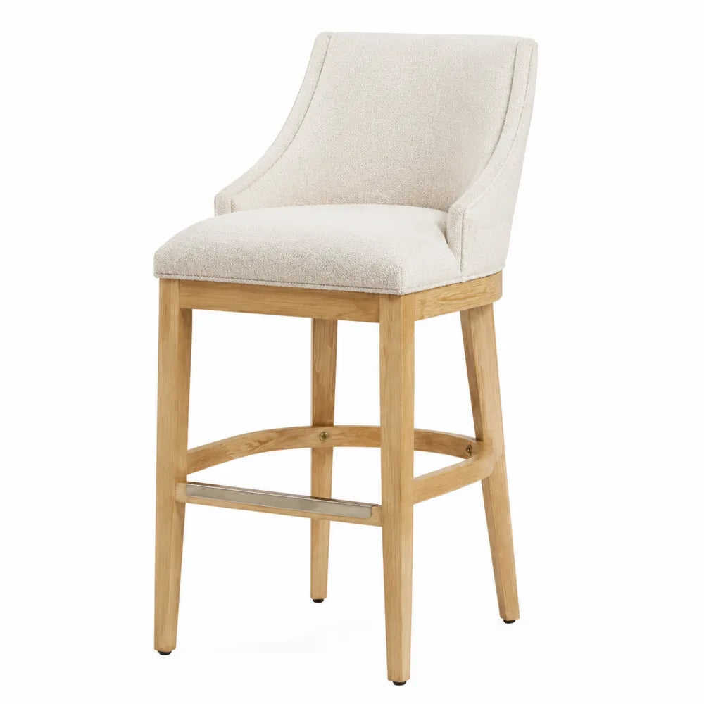 Tabouret de bar en bois et tissu bouclé crème