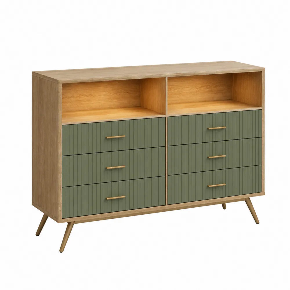 Commode en bois de chêne avec tiroirs verts 120x35x90 cm