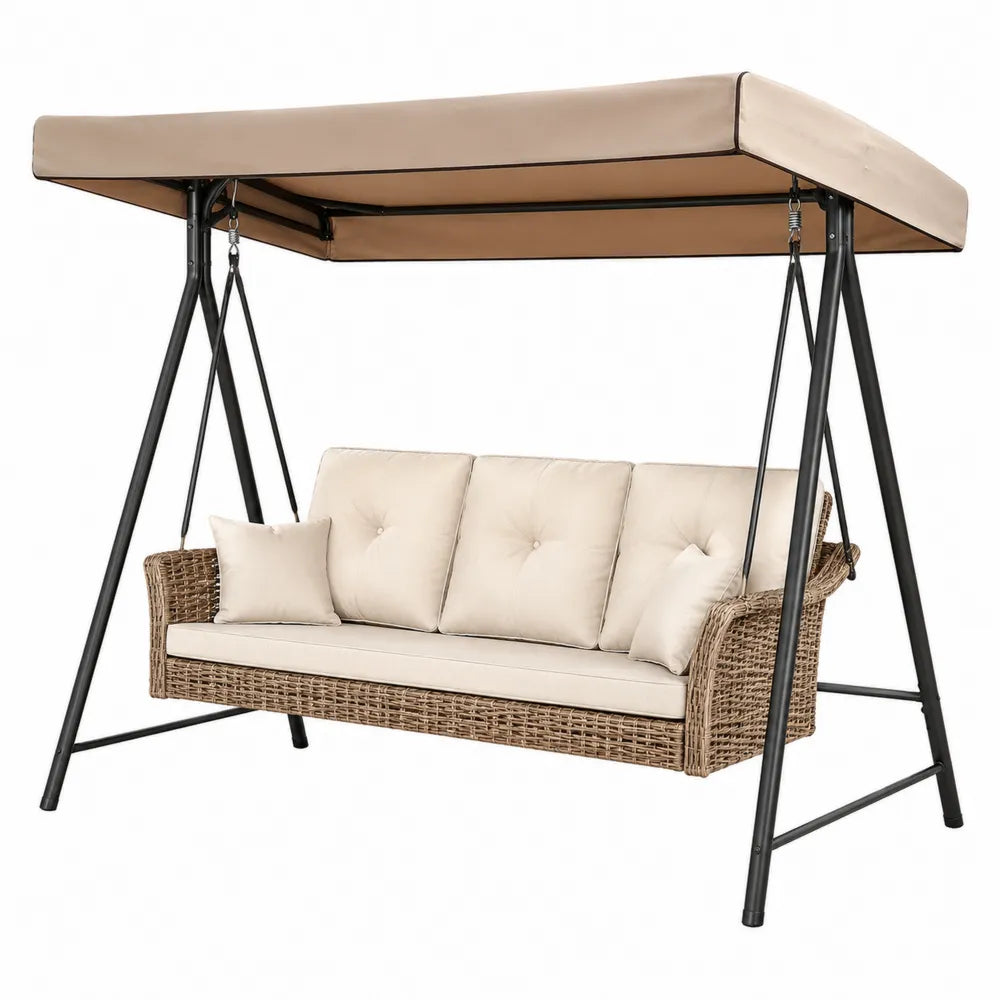 Balancelle de jardin 3 places en acier et rotin synthétique beige