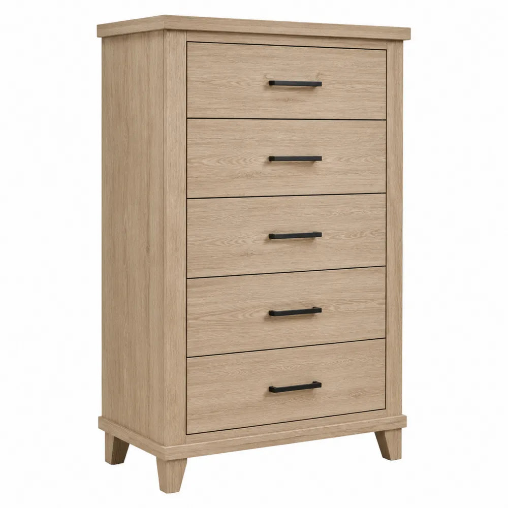 Commode en bois MDF avec 5 tiroirs chêne clair