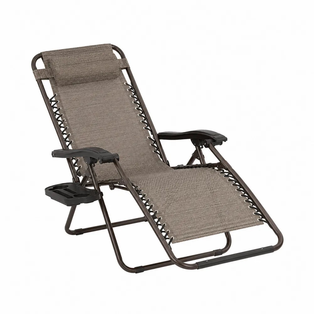Chaise Longue Pliable en Acier et Textilène Beige