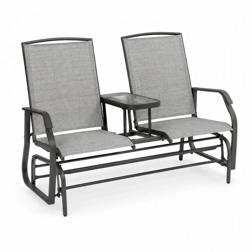 Balançoire Double d'Extérieur en Métal Gris avec Tablette Centrale