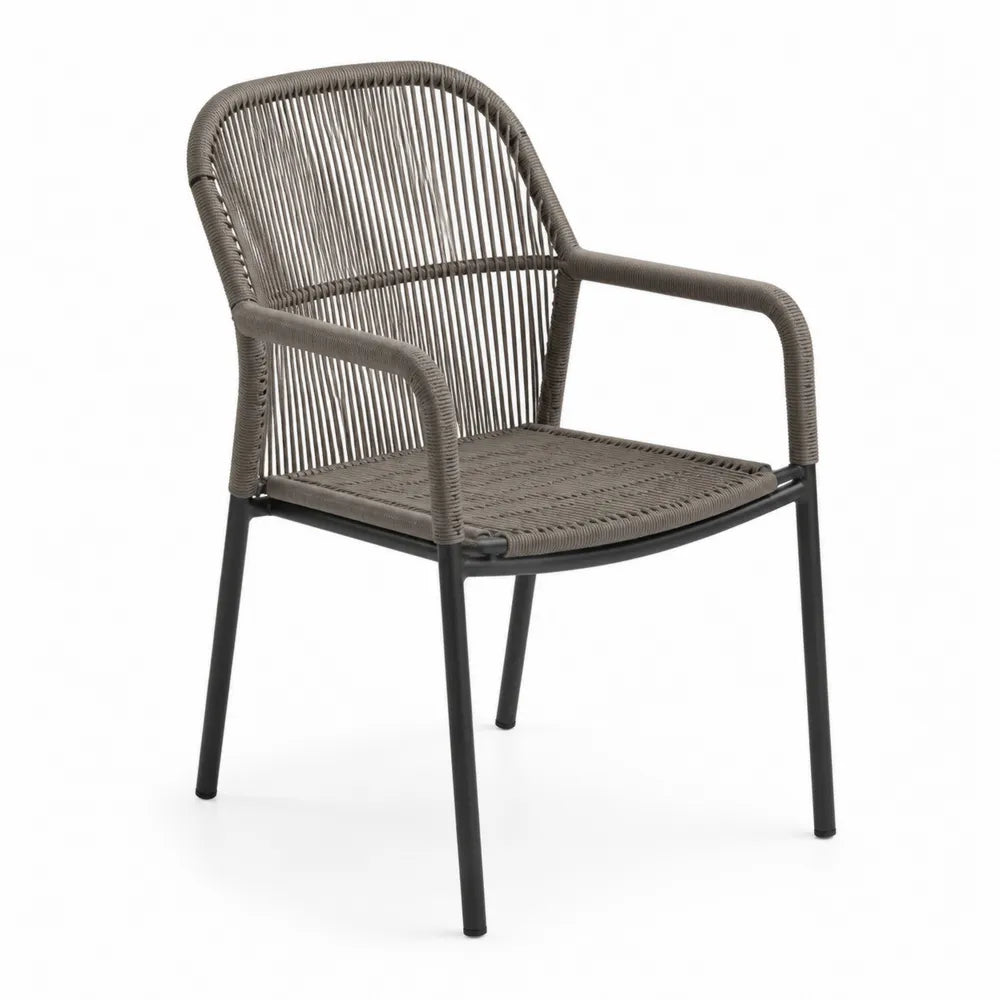 Chaise en métal et corde polyester pour extérieur, marron