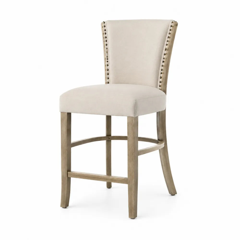 Chaise de bar en bois avec tissu en polyester beige