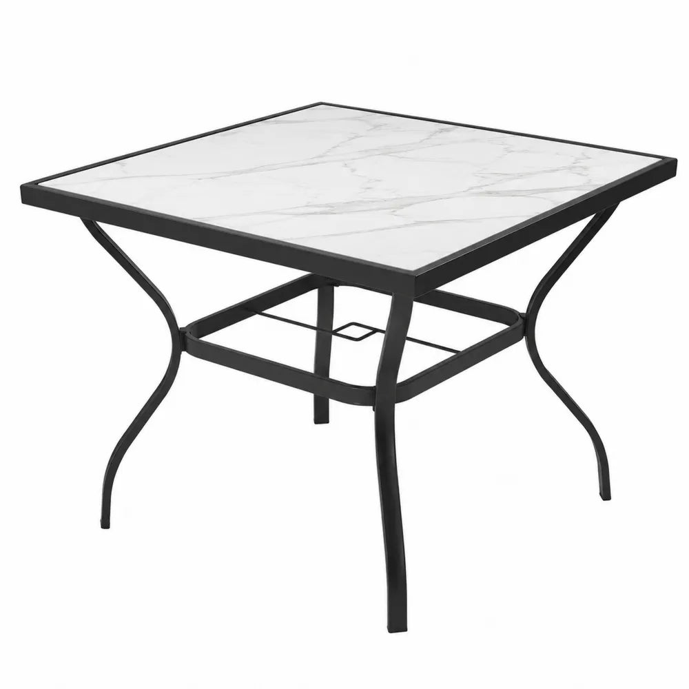 Table de jardin carrée en métal et marbre 90x90x75 cm