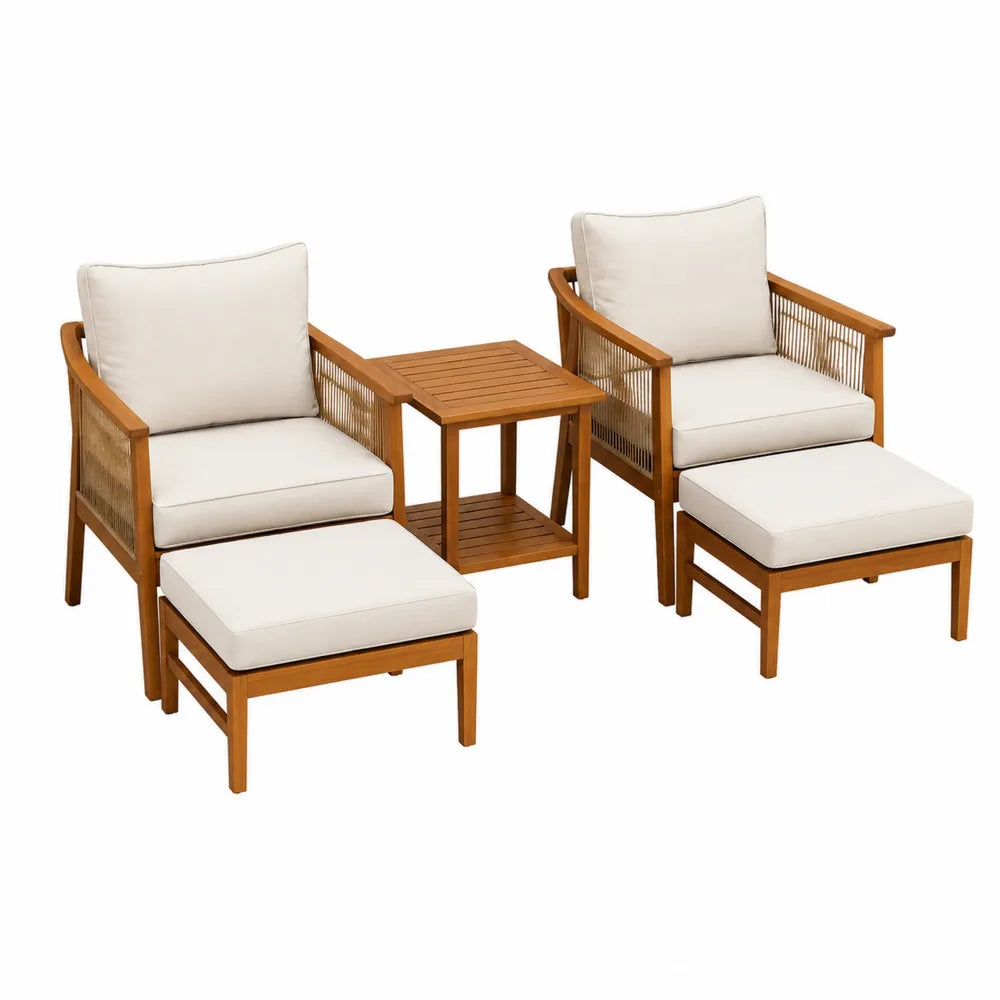 Ensemble de chaises en bois avec coussins en polyester beige