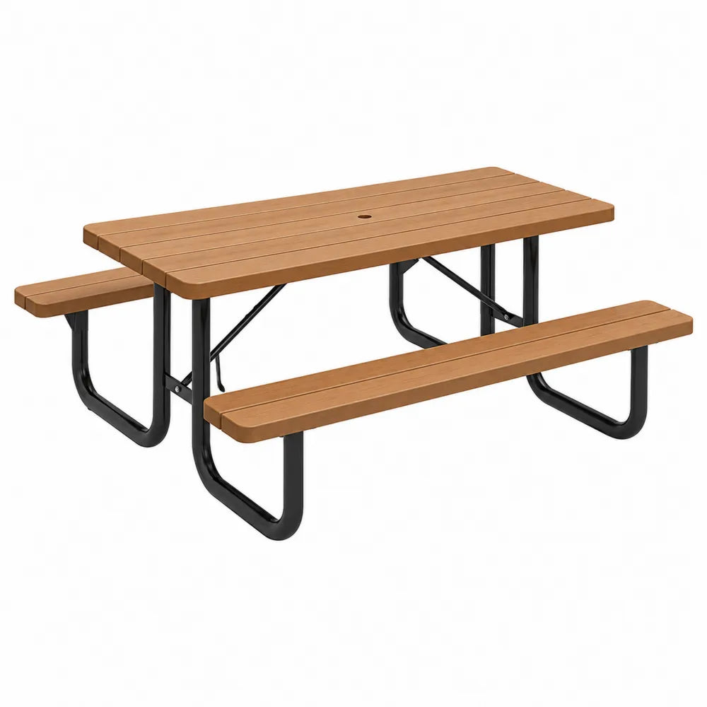 Table de pique-nique extérieure bois métal 180x150 cm