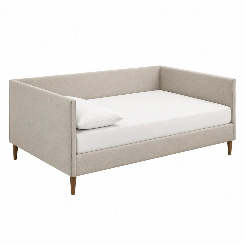 Lit de jour en tissu polyester beige avec cadre en bois