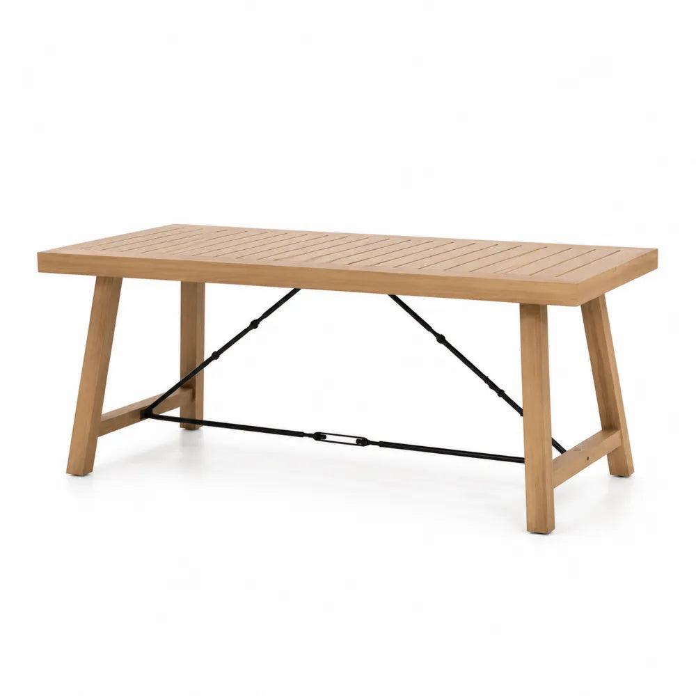 Table rectangulaire d'extérieur en bois d'acacia et métal 200x90x75 cm