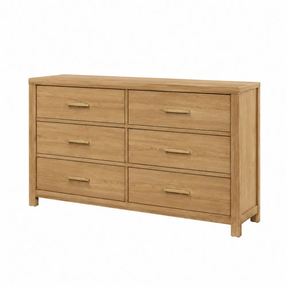 Commode en bois 6 tiroirs chêne clair 120x40x80cm