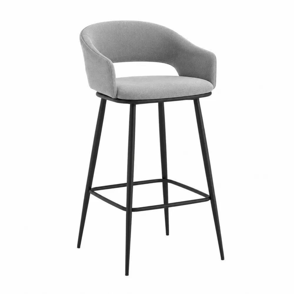Tabouret de bar en tissu polyester gris et métal noir