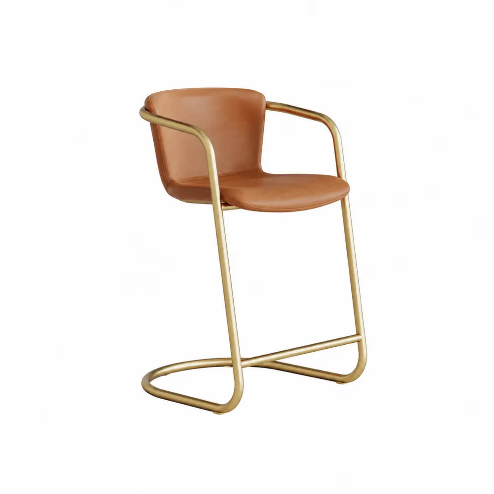 Chaise de bar en cuir synthétique marron et cadre en acier doré