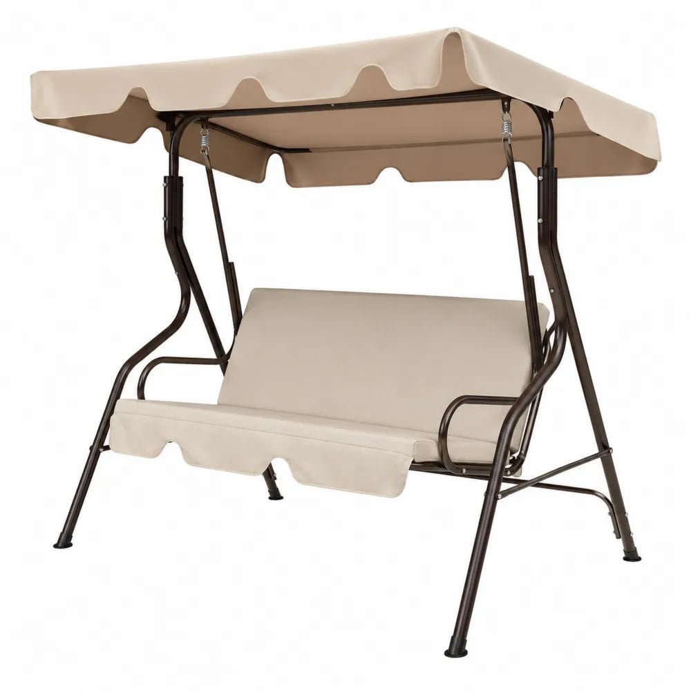 Balancelle de jardin 3 places en métal avec auvent beige