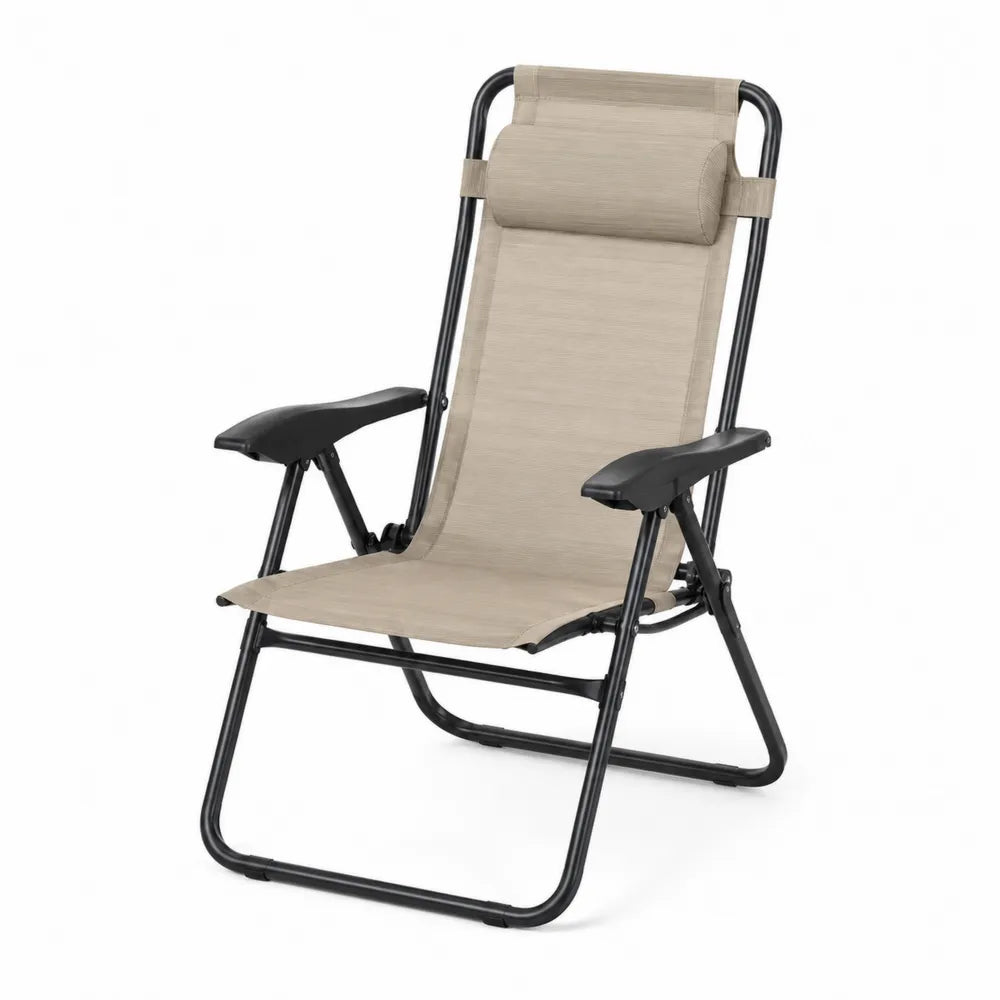 Chaise pliante en acier et polyester beige