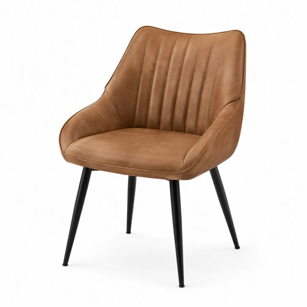 Chaise en cuir synthétique marron avec pieds en métal noir
