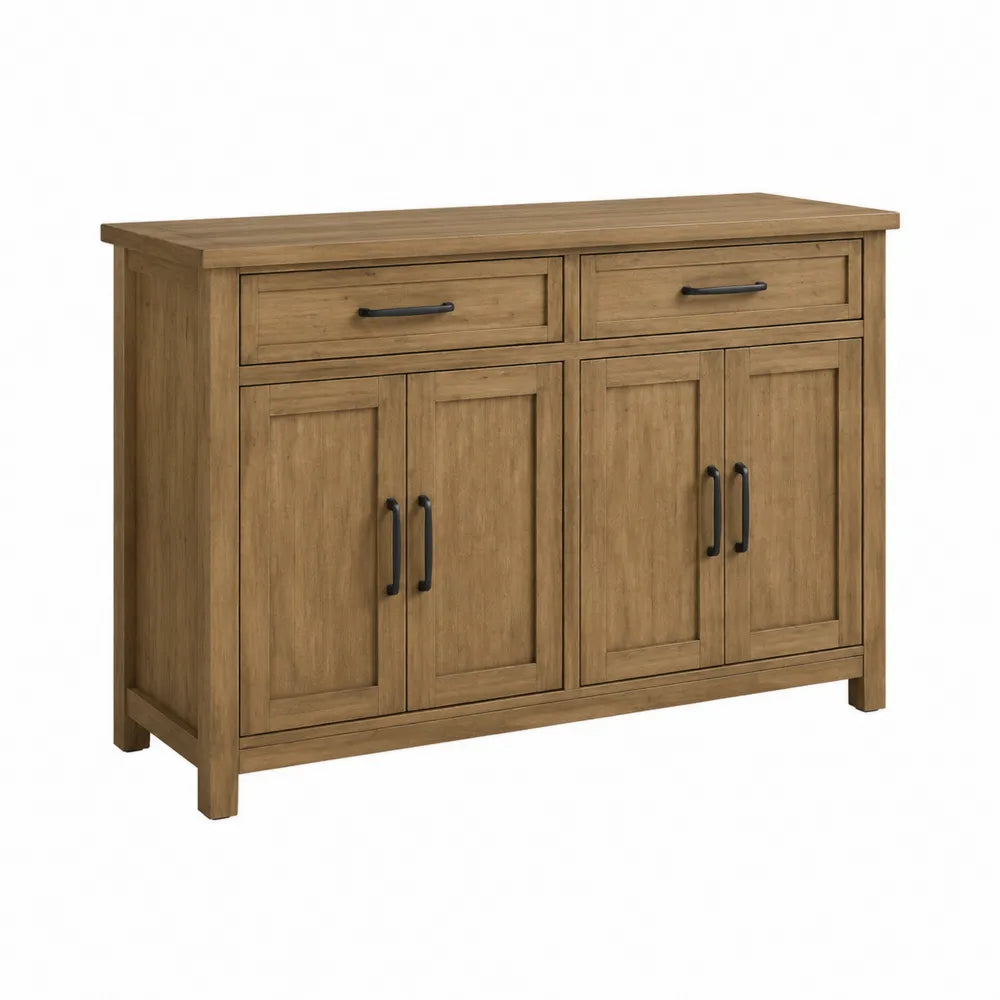 Buffet en bois avec poignées en métal, chêne clair
