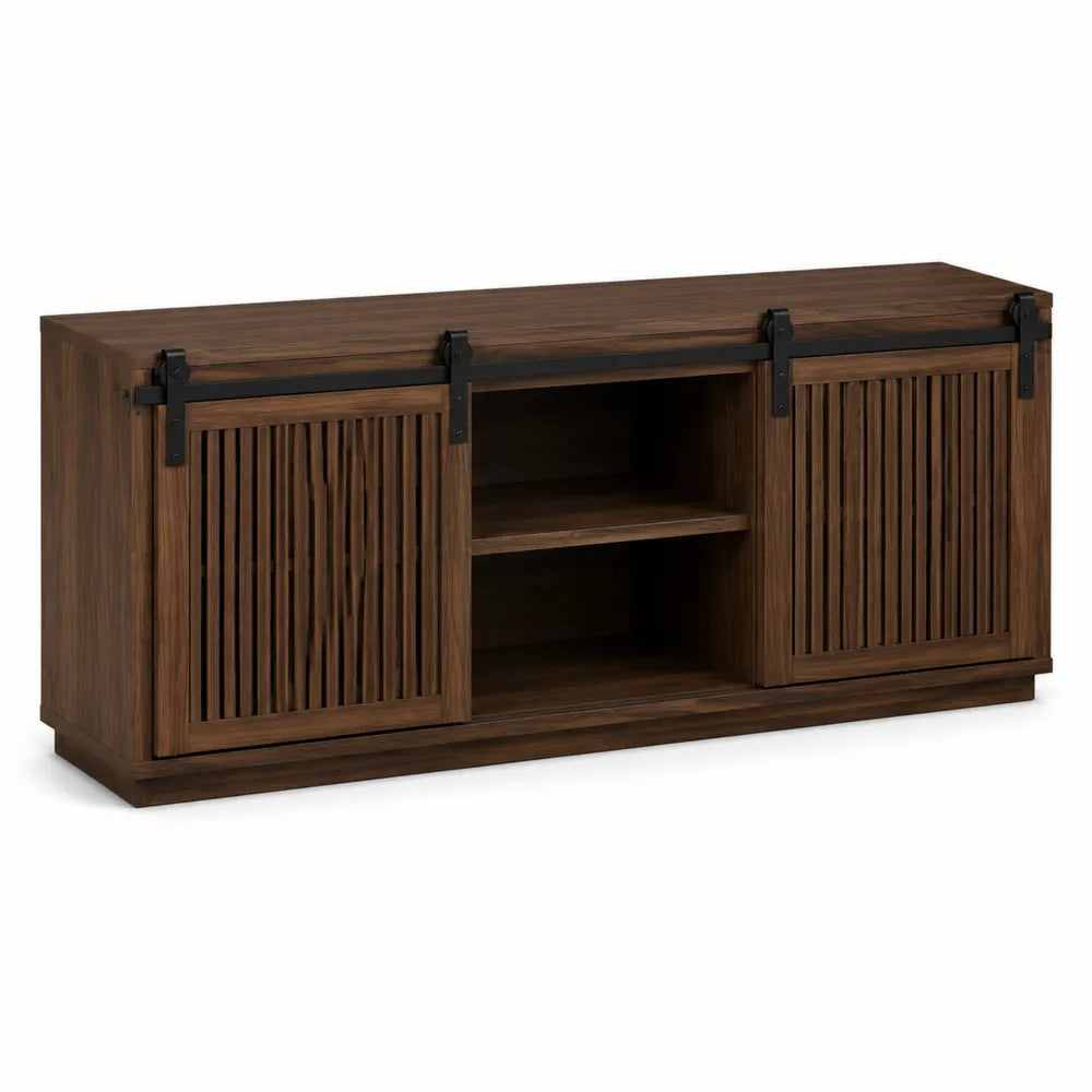 Buffet en bois de noyer avec portes coulissantes et étagères