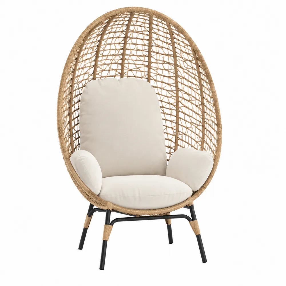 Fauteuil en rotin avec coussins en polyester beige