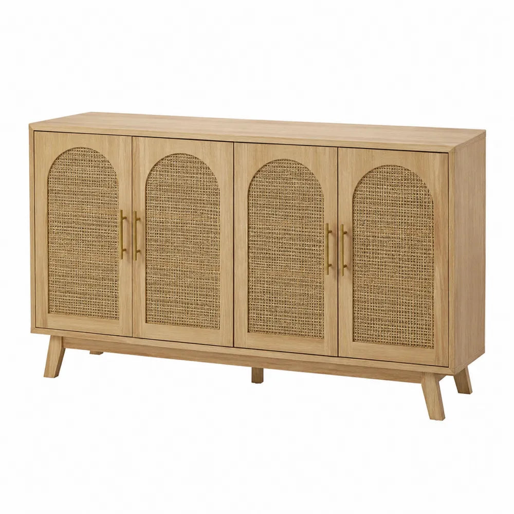 Buffet en bois avec portes en cannage et poignées en métal 160x40x80 cm