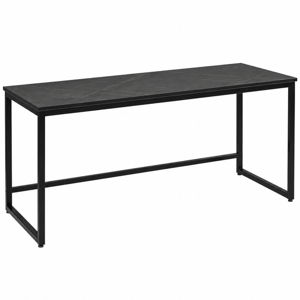 Bureau rectangulaire en métal noir avec plateau en pierre composite de 160 cm x 60 cm