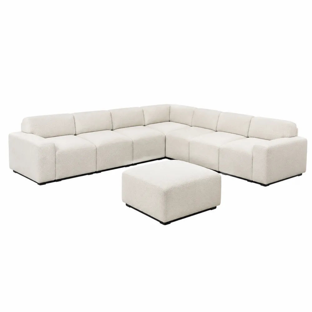 Canapé modulaire en tissu polyester beige avec pouf