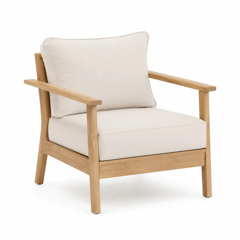 Fauteuil en bois d'acacia avec coussins en polyester beige
