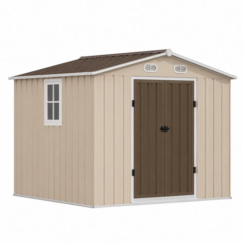 Abri de Jardin en Métal Beige et Marron 3.7 x 2.7 m