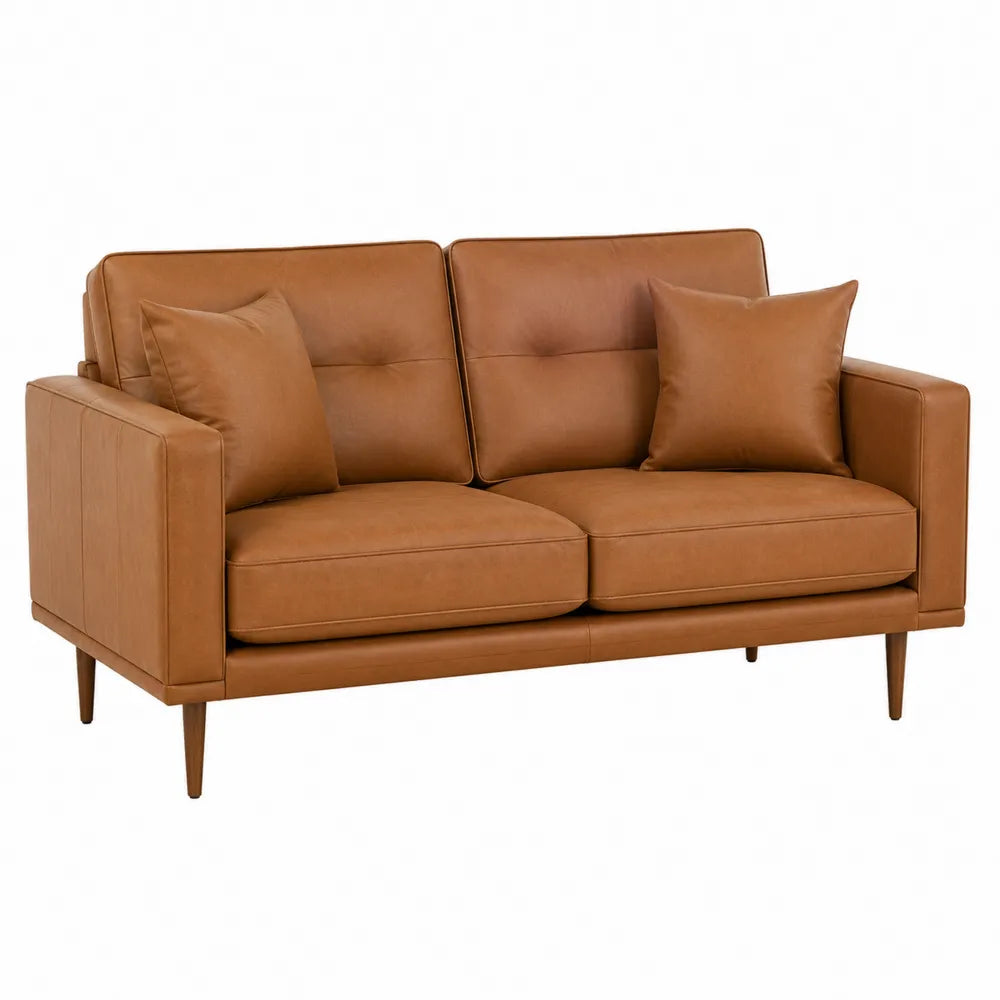 Canapé en cuir synthétique marron 150 cm avec coussins