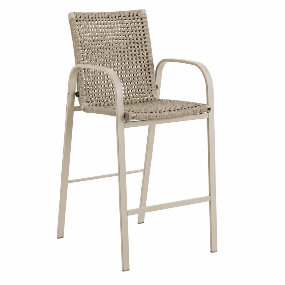 Chaise haute de bar en métal et corde tressée beige