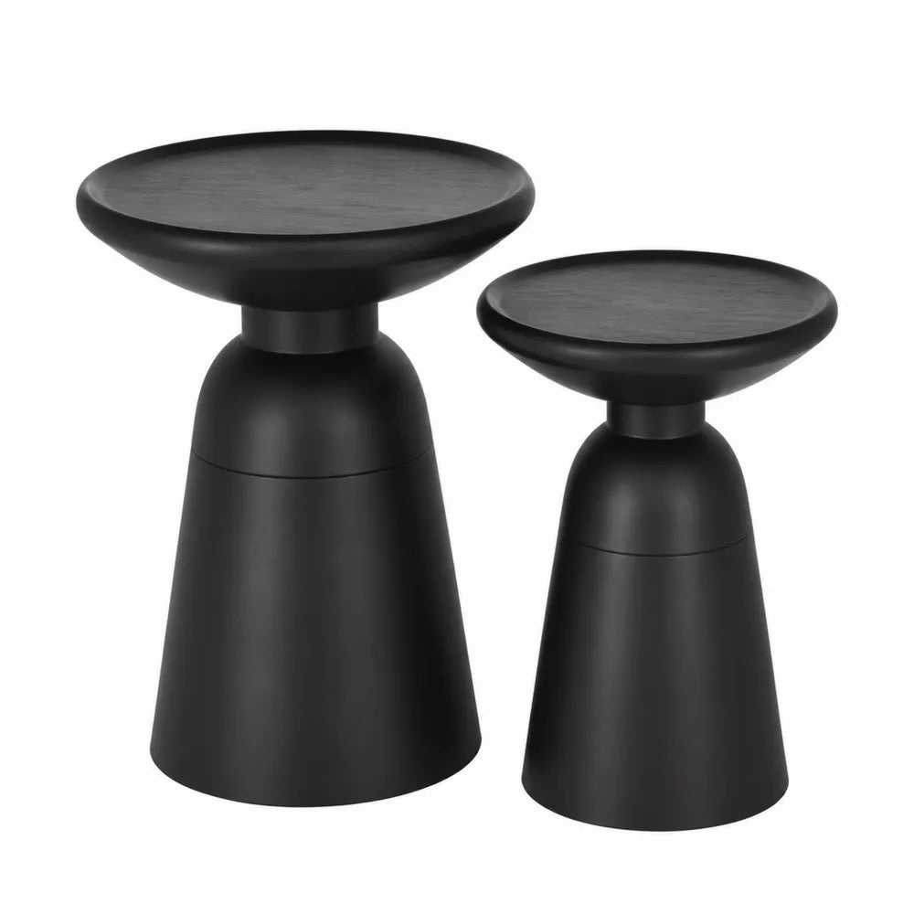 Ensemble de tables rondes en acier noir, lot de 2