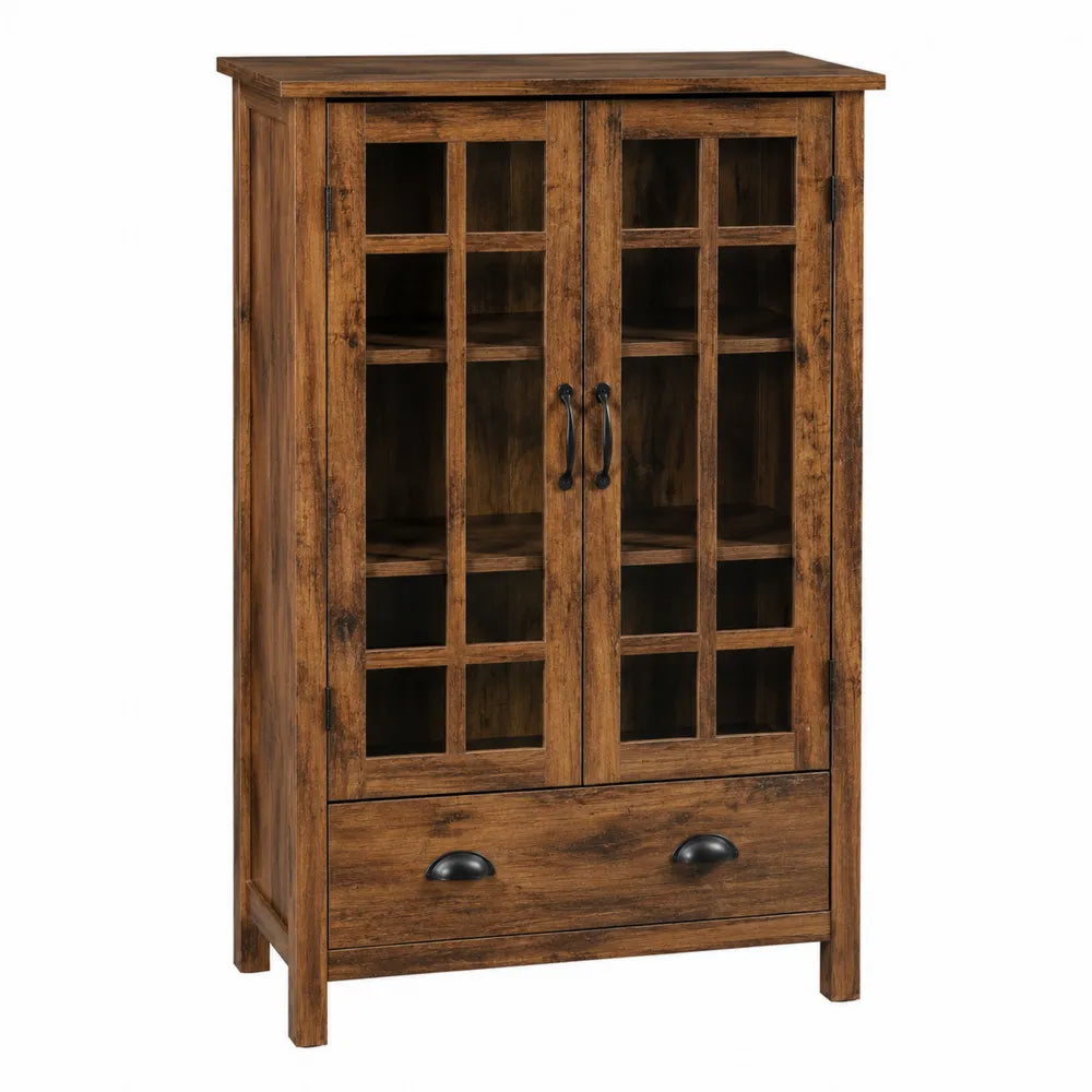 Armoire en bois avec portes vitrées marron