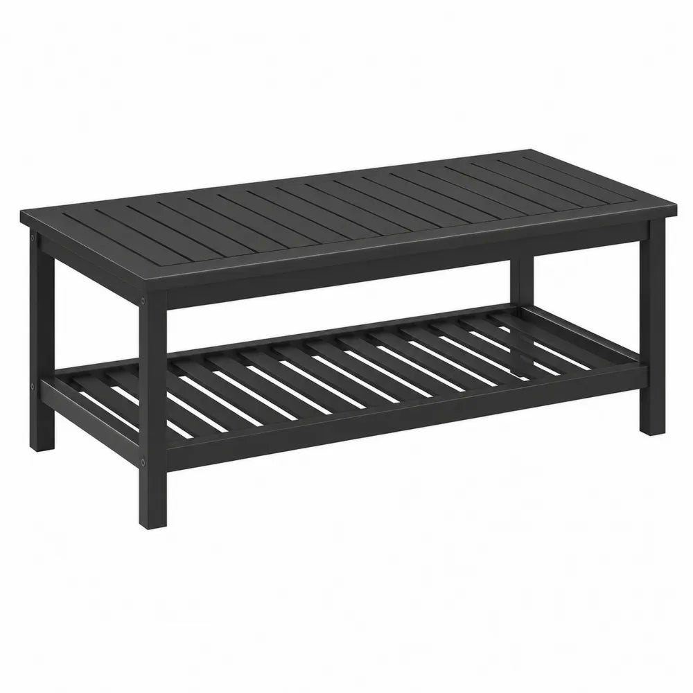Table basse en métal noir avec étagère 110x45x35 cm