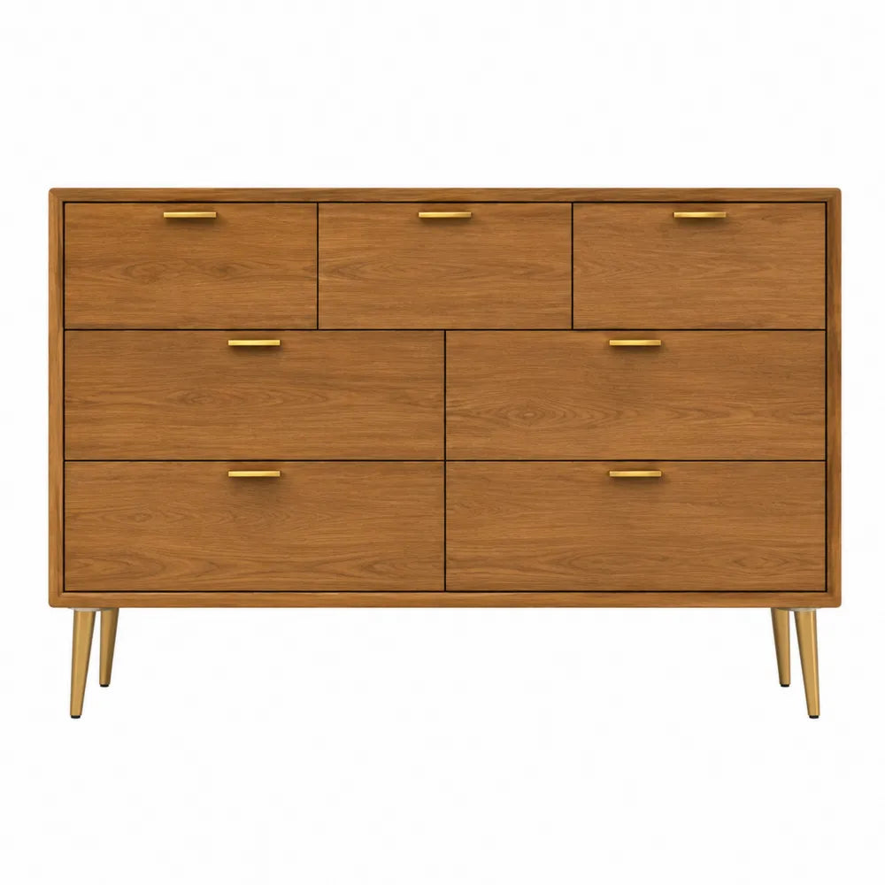 Commode en bois avec 8 tiroirs et pieds métalliques, 120 x 80 x 40 cm