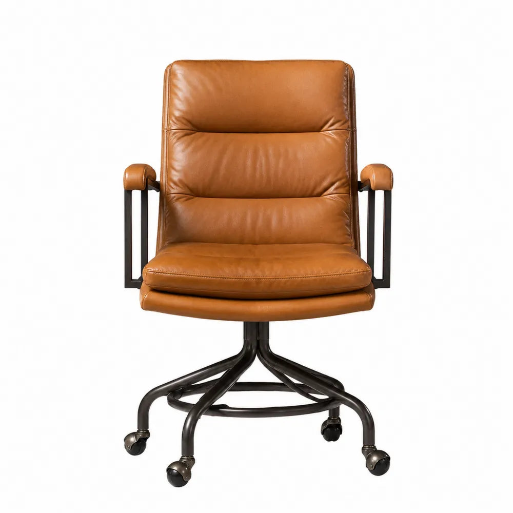 Chaise pivotante en cuir marron avec cadre en acier