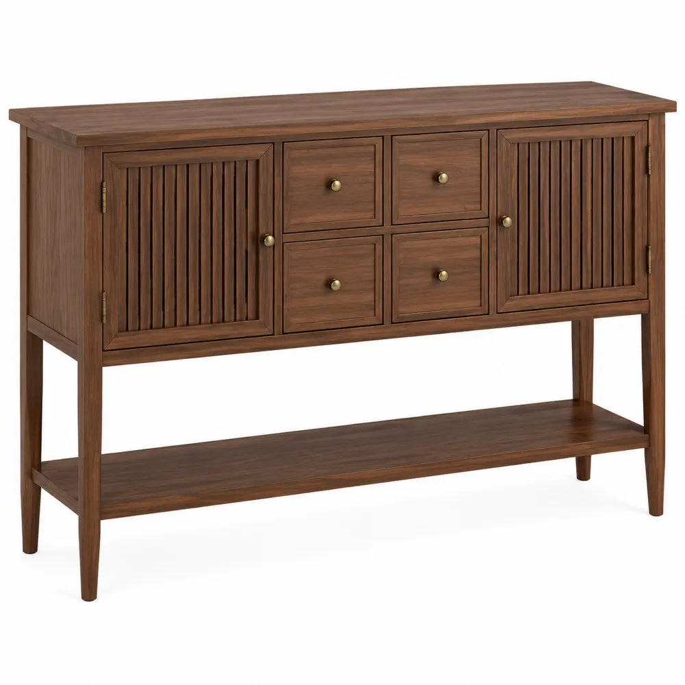 Console en bois avec tiroirs et placards en noyer 120x35x80cm