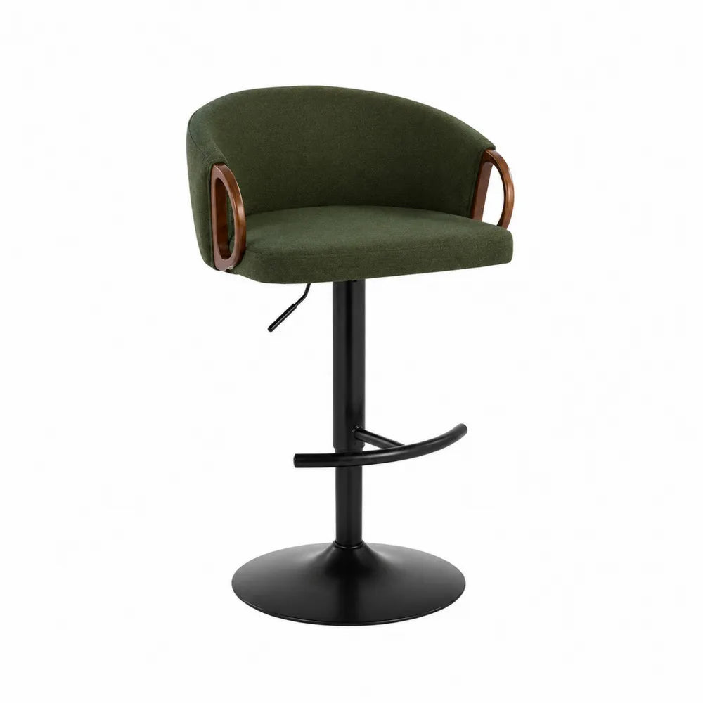 Tabouret de bar en tissu vert avec base en métal