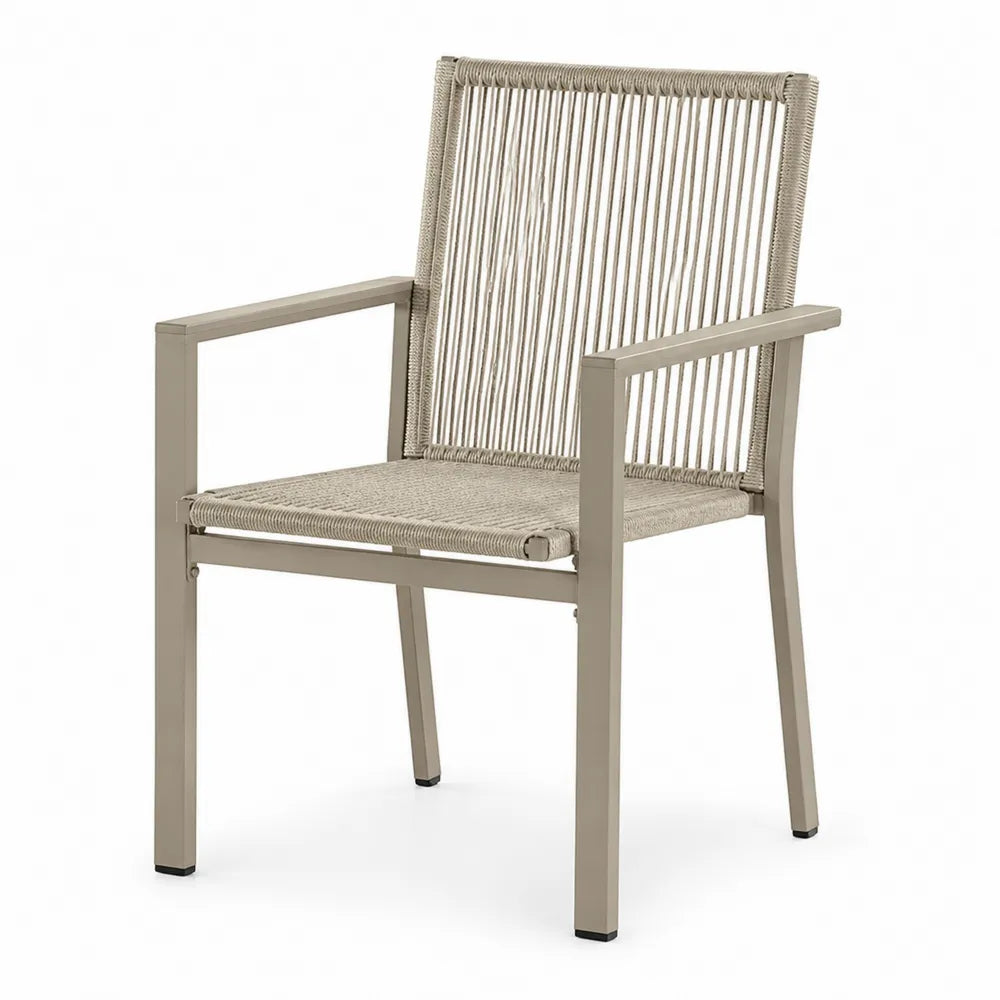 Chaise de jardin en aluminium et corde tissée beige