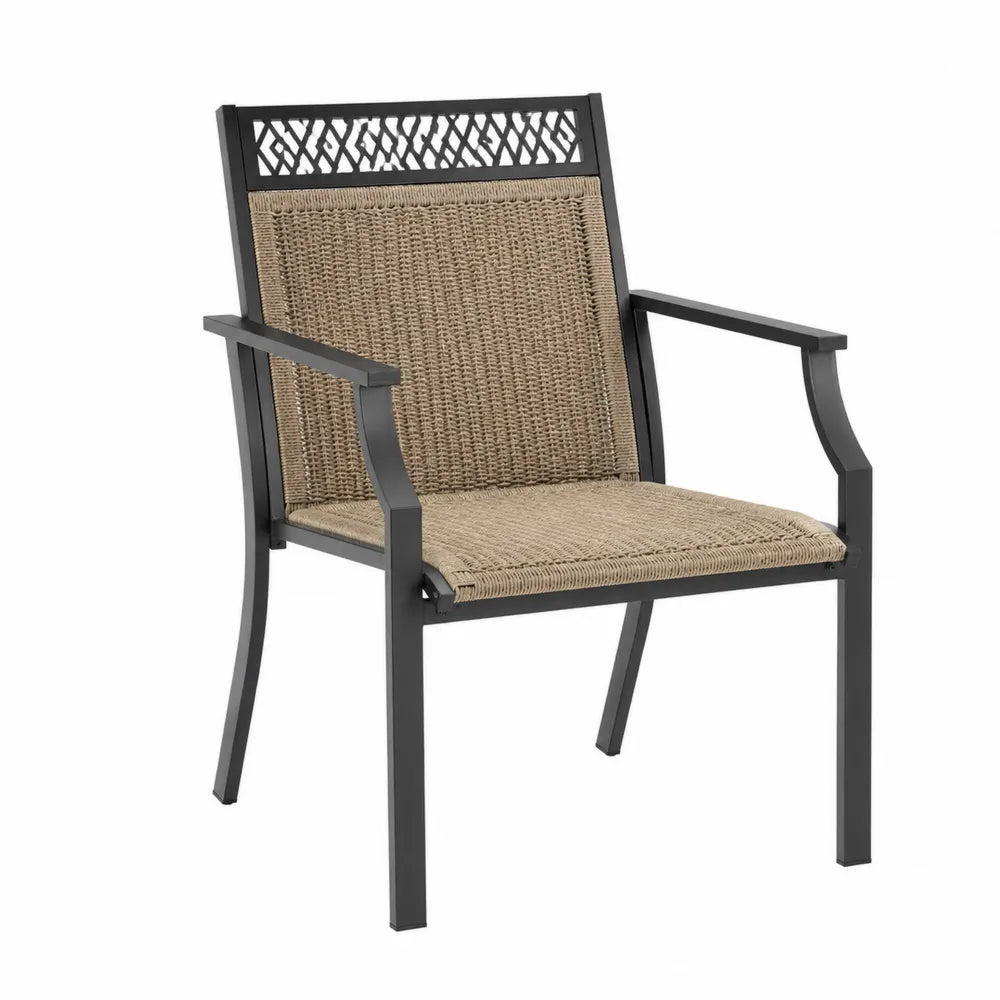 Chaise d'extérieur en métal et résine tressée noir et beige