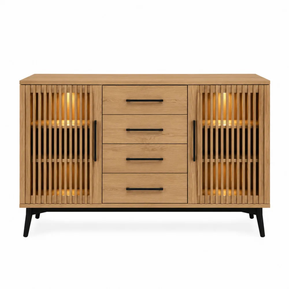 Buffet en chêne et métal avec lumière LED intégrée