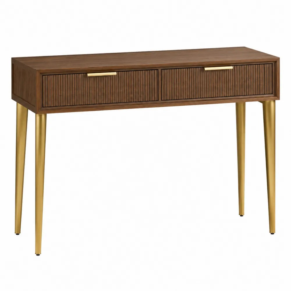 Console en bois de noyer avec pieds en métal doré 120 cm