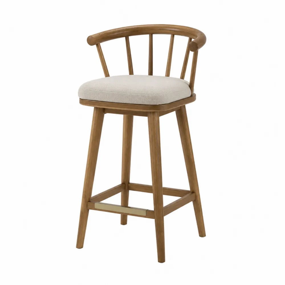Tabouret de bar en bois avec assise en polyester crème