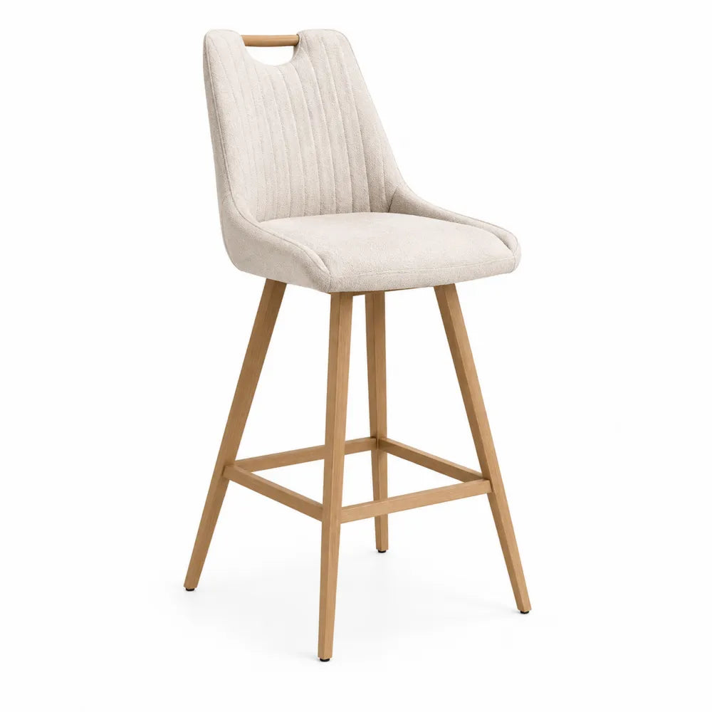Tabouret de bar en bois de chêne et tissu crème 105 cm